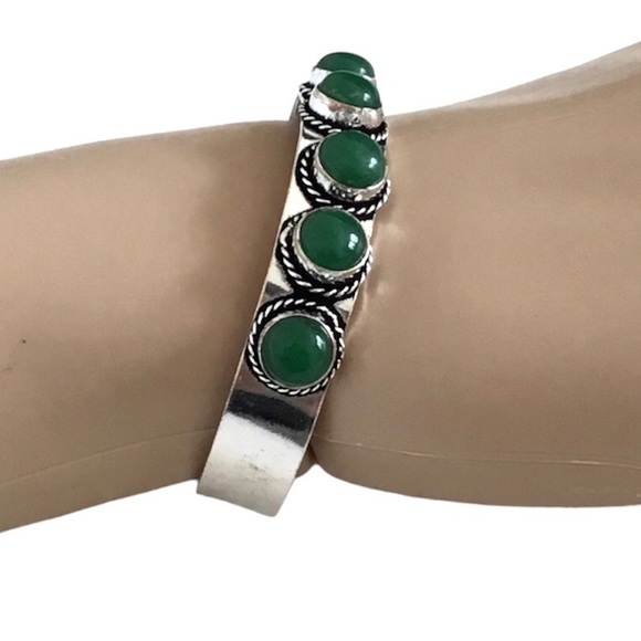 Green Onyx Gemstone Bracelet Adjustable Boho Retro Style Hippie Old School - Picture 2 of 5